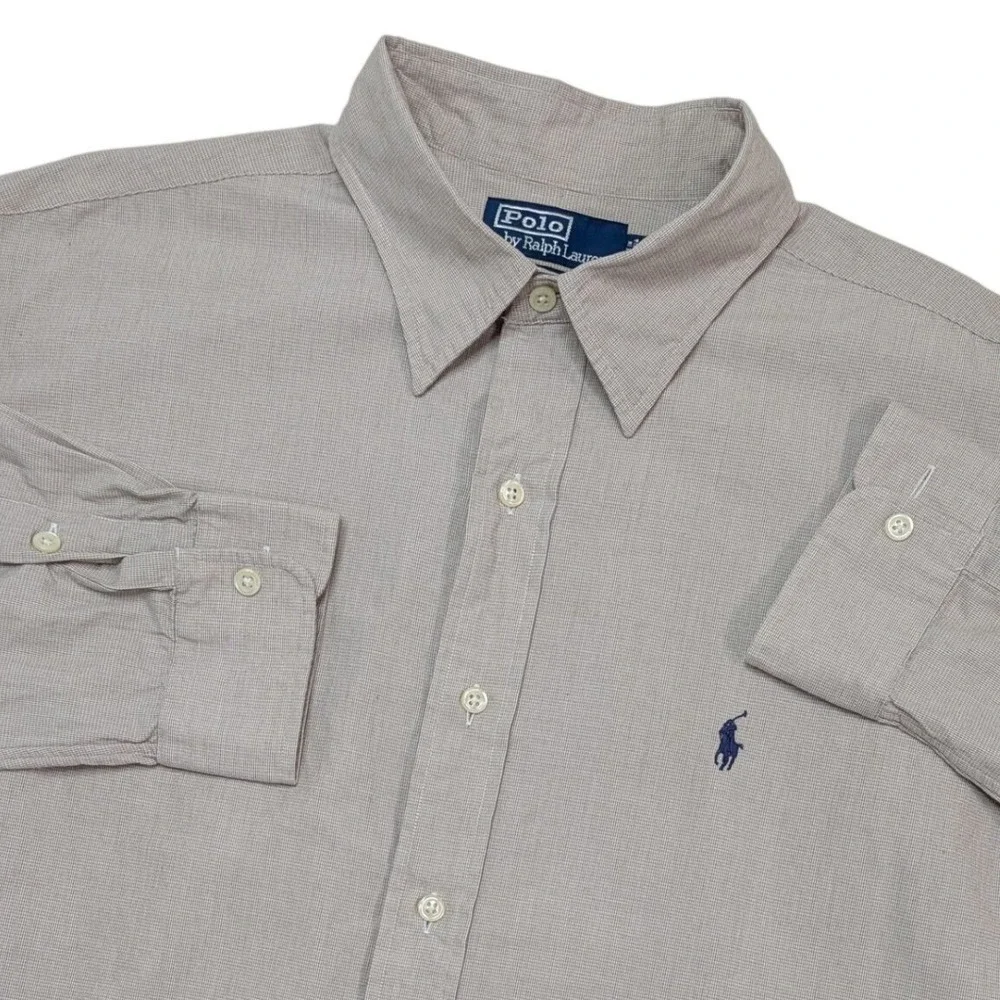 Polo Ralph Lauren Lowell Sport Shirt Men's L Beige Check Button Up Cotton LS